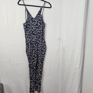 Lucky Brand Womens Floral Blue Jumpsuit Romper Sleeveless Halter Size XS Pocket